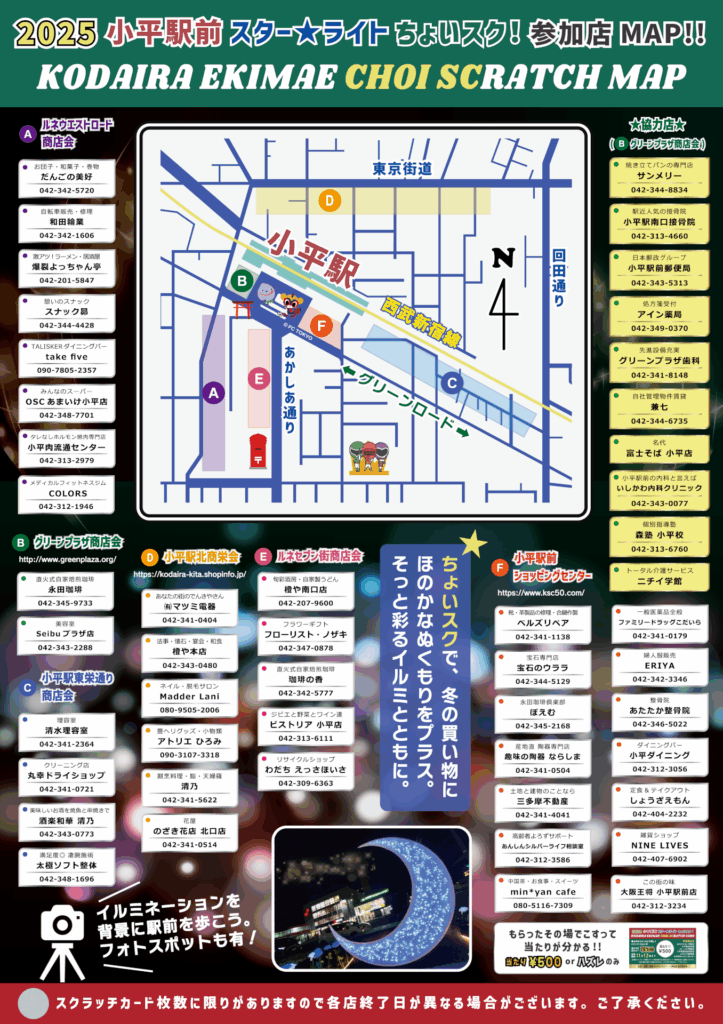 小平駅前 スター★ライト ちょいスクラッチ！のお店一覧